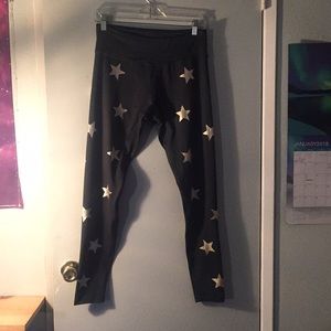 The warm up green gold stars leggings medium